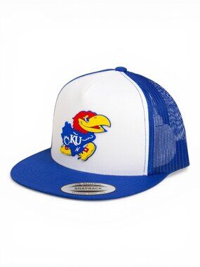 Kansas Jayhawks 3D Snapback Flat Bill Trucker Hat- White/ Royal